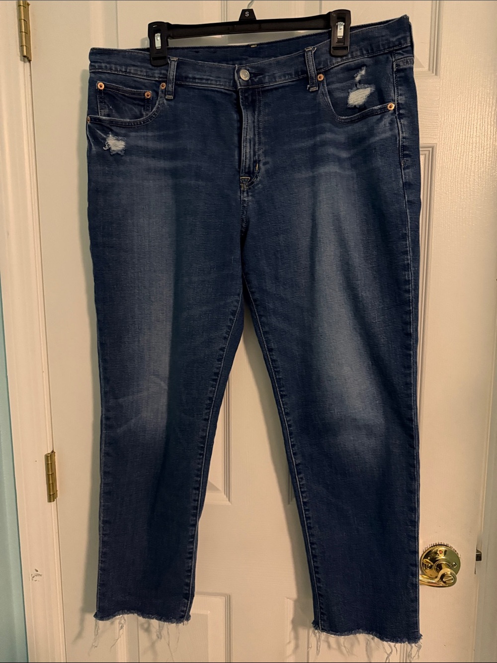 GAP Girlfriend Mid Rise Dark Distressed Ankle Crop Jeans Size 14r